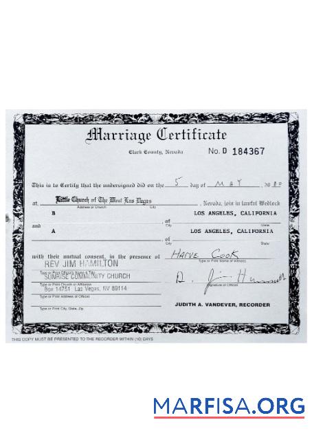 Realistic USA Nevada certificate of marriage example